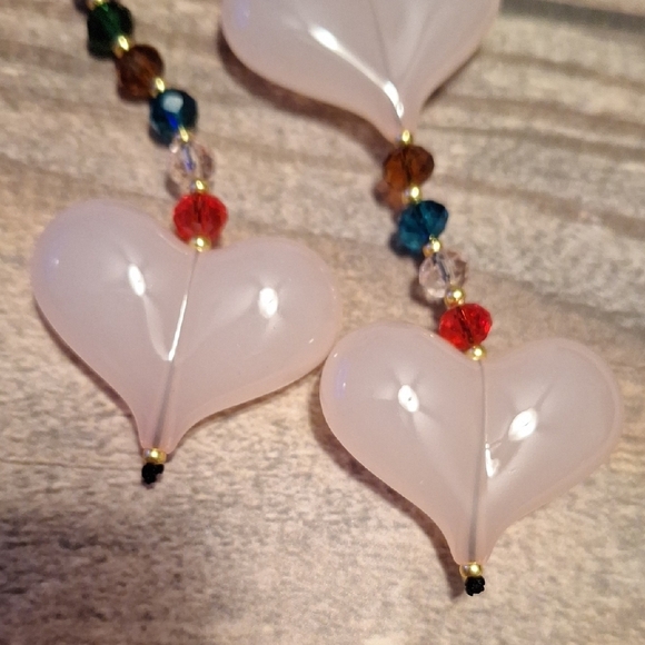 Bag Charm Faceted Glass Beads With Pink Glass Hearts - Picture 5 of 5